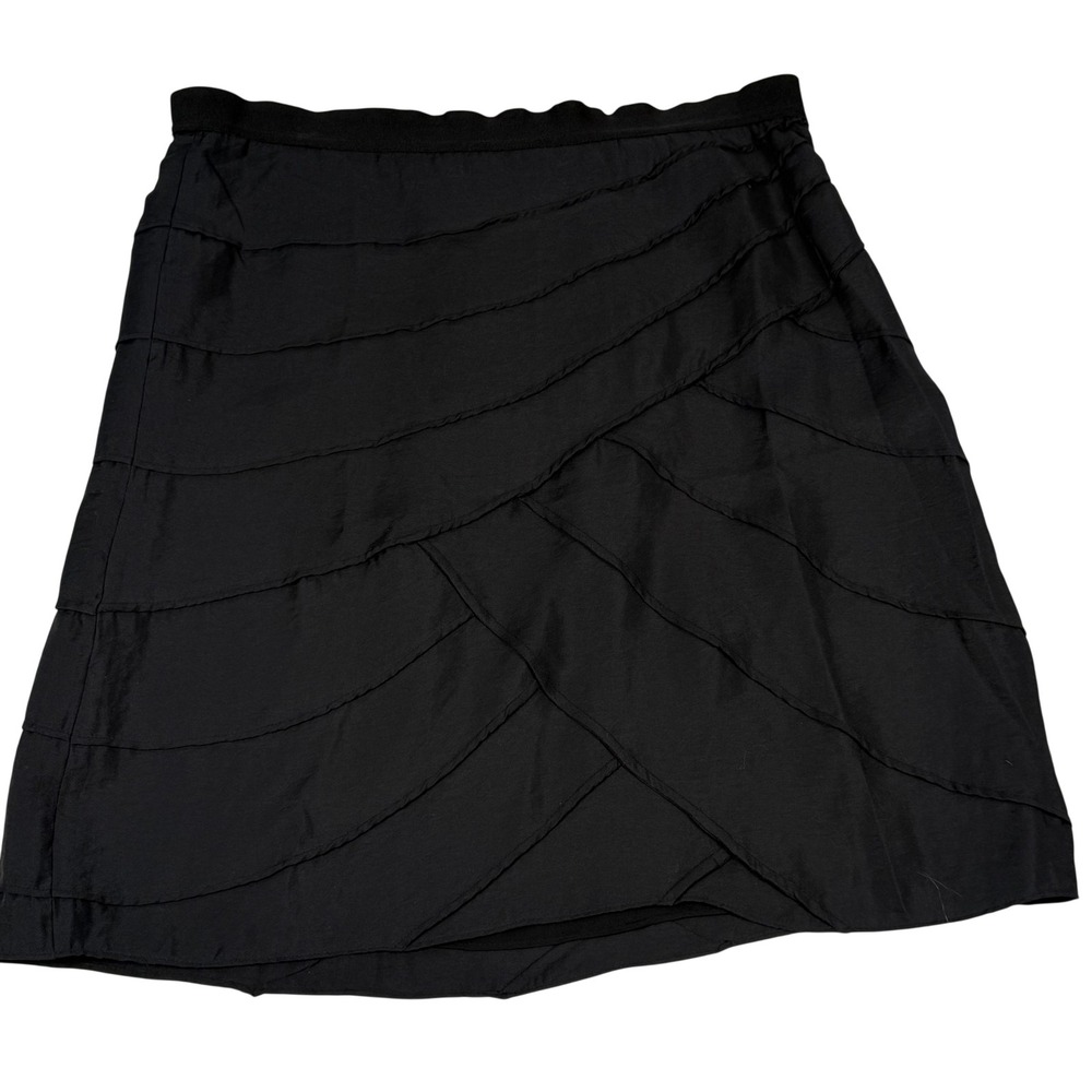 Y2K Anne Klein Skirt 6 Blk Whimsical A Line Knee Length Lined Modal Chic Career